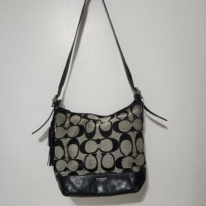 Coach Gray and Black Signature Hobo Shoulder Bag